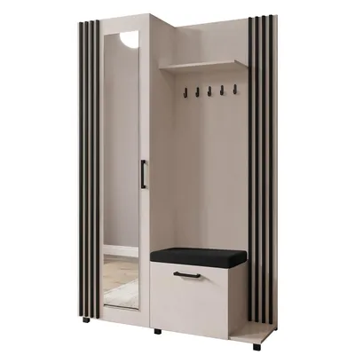 Produktbild von Garderoben-Set LIJO mit Spiegel und Sitzkissen 140x200 – Modernes Flurmöbel mit Schuhschrank