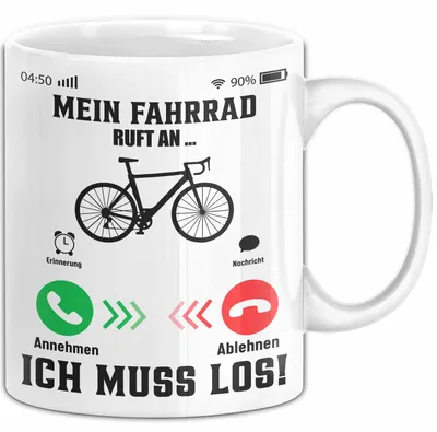 Produktbild von Mein Fahrrad Ruft An... Ich Muss Los Tasse Geschenk Für Fahrradfahrer Geschenkidee Kaffee-Becher (Weiß)