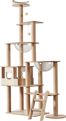 Produktbild von LIVIT s Katzenhaus mit integriertem Kratzbaum, Beige, Maße: 40x60x175 cm - Perfekte Rückzugsmöglichkeit für anspruchsvolle Katzenliebhaber.