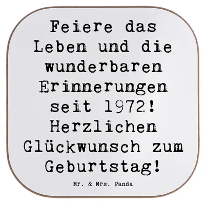 Produktbild von Mr. & Mrs. Panda Untersetzer Glas Spruch 1972 Geburtstag - Weiß - Geschenk, Tassenuntersetzer, Geburtstagsgeschenk, Alter, wunderbare Erinnerungen, Holzuntersetzer