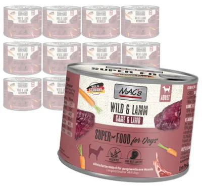Zdjęcie produktu dla MAC's Dog 12x200g Bezzbożowa Mokra Karma Dla Psa z Dziczyzną i Jagnięciną