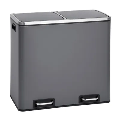 Image de SVITA TM2X24 Poubelle grise 48 litres (2x24L) Poubelle à pédale cuisine Corbeille à papier Tri sélectif Déchets Acier Bureau