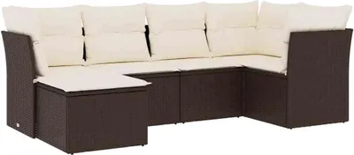Image de vidaXL Ensemble de salon de jardin 6 pièces avec coussins Marron Poly Rattan