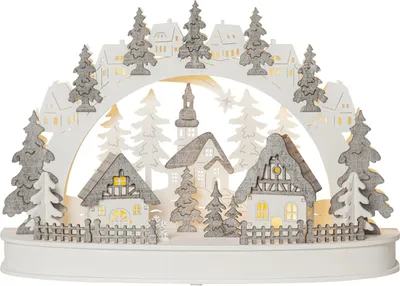 Produktbild von LED Schwibbogen ,Grauberg', 3D, Holz, batteriebetrieben, weiß/grau