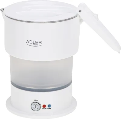 A white Adler foldable travel kettle is shown against a white background.
