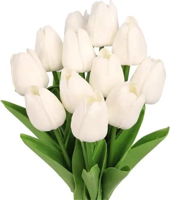 Produktbild von Famanu Kunstblumen Kunsttulpen mit realistischem Touch - Weiße Tulpen