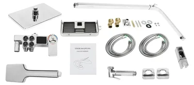 Produktbild von Duschsystem - Wandmontage - Duscharmatur - 360° Schwenkbarer Regenbrausekopf - Handbrause - Bidetbrause - 1,5 m Edelstahlschlauch