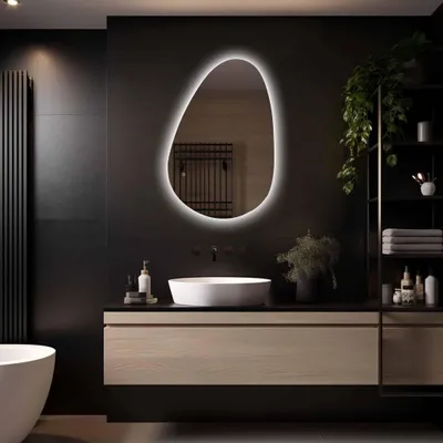 Image de LoXa – Miroir de salle de bain Venus avec LED 90 × 60 cm – Design organique – Éclairage périphérique – Dimmable – Antibuée – Fonction mémoire –tactile – Économe en é