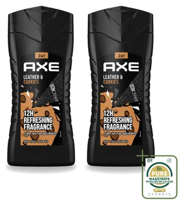 Produktbild von 2 x Axe Collision Leather & Cookies 3-in-1 Douchegel - 250 ml - Vorratspackung - 2 Stücke