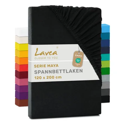 Produktbild von Lavea® Spannbettlaken 120 x 200 cm Maya Jersey, Bettlaken 100% Baumwolle, Matratzen bis 20 cm, Spannbetttücher, Schwarz