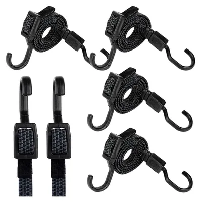 Produktbild von 4 Stück Verstellbare Spanngummis mit Haken 100 cm, elastische Expander mit Haken 100 cm, einstellbare Spanngurte mit Haken, breite Gummiseile für Sonnensegel und Fahrradträger, schwarz