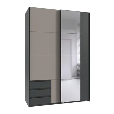 Produktbild von Kleiderschrank Emden in Graphit mit Saharagrau 135 cm Breite mit Spiegel