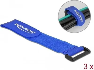 Produktbild von DeLOCK Klett-Kabelbinder mit Schlaufe L 280 x B 38 mm blau 3 Stück, Kabelbinder mit Klettverschluss, Blau, 280 mm, 38 mm, 3 Stück(e)