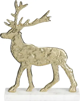 Produktbild von Mica Decorations Weihnachtsdekoration Hirsch - L20 x B5 x H27 cm - Aluminium, Marmor - Champagnerfarben