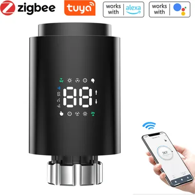 Produktbild von Smart Heizkörperthermostat Thermostatventil Heizkoerperventil APP-Steuerung Kompatibel mit Alexa Google Assistant Kindersicherung Thermostat Heizung LED-Anzeige,Schwarz