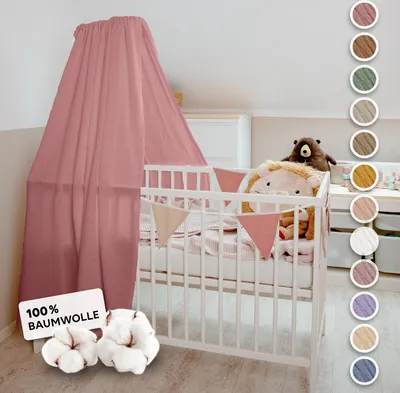 Produktbild von Handgefertigter Musselin Betthimmel aus 100% Baumwolle für Babybett