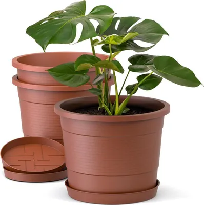 Produktbild von Plastard Blumentopf  3er Set 46 cm Durchmesser Terrakotta mit Untersetzer Pflanzkübel Pflanztopf