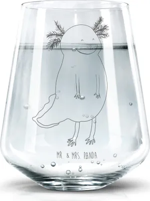 Produktbild von Mr. & Mrs. Panda Glas Axolotl Glücklich - Transparent - Geschenk, Motivation, gut Gelaunt, Lebensfroh, Trinkglas, Gute Laune, Tumbler, Lurche, Wasserbecher, Becherglas