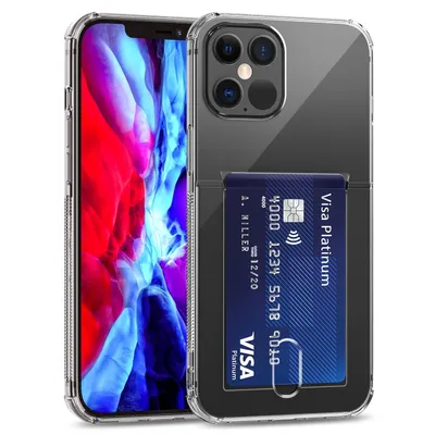 Image de Coque de protection pour téléphone, compatible avec les modèles Apple iPhone 12, 13 et 14, avec porte-cartes, en TPU, de couleur transparente, modèle : Apple iPhone 12 Pro