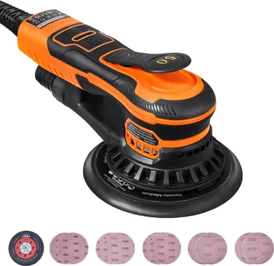 Obrázek produktu pro Excentrická bruska 6'' Ruční bruska 10 ks brusných papírů 6 nastavitelných rychlostí
