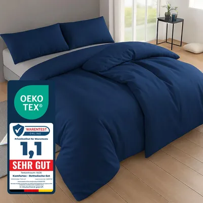 Produktbild von Komfortec Bettwäsche 135x200 4teilig Bettwäsche-Sets 2 Bettbezüge 135x200 cm + 2 Kissenbezüge 40x80 cm, DunkelBlau mit Reißverschluss
