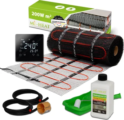 Obrázok produktu pre Elektrické podlahové vykurovanie tenkovrstvová vykurovacia rohož 200Watt kompletná sada dlaždíc s termostatom 3,0m²