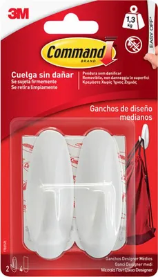 Immagine prodotto di Gancio per appendere 3M 1,3 kg Metallo bianco (2 pezzi)