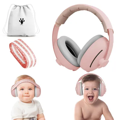 Imagen del producto de Auriculares para bebés con cancelación de ruido, 2 en 1 (protección auditiva), ajustables, color rosa, ideales para viajes