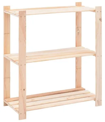 Obrázek produktu pro Regál do sklepa, masivní borovicový, 3 police, nosnost 150 kg, dřevěný, skládací