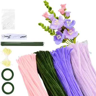 Produktbild von Pfeifenreiniger Bastelset 400 Stück, für Blumen, Chenillidraht mit Zubehör und Band, zum Basteln