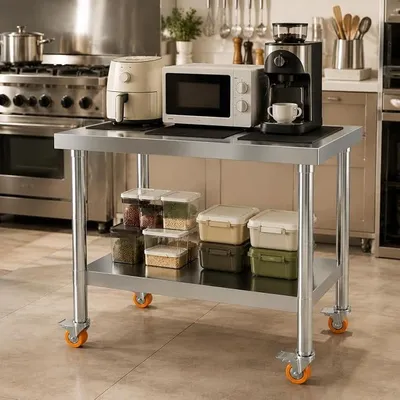 Imagen del producto de Mesa de acero inoxidable para cocina, 86x61x60 cm, multifuncional