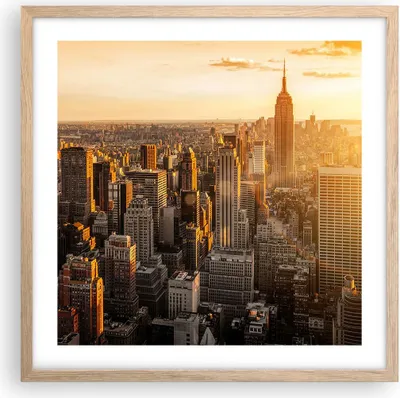 Produktbild von Gerahmtes Poster - Rahmen in heller Eiche - New York Wolkenkratzer Manhattan - 50x50 cm - Wand Bild - Wanddeko - Wandbilder - Wandposter - Bilderrahmen - Bilder - Kunstdruck - P2NAC50x50-2672