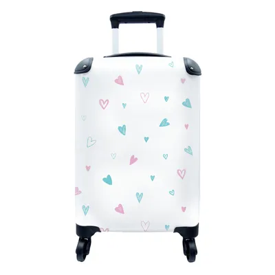 Produktbild von MuchoWow® Koffer Handgepäck Trolley Rollkoffer Kleine Reisekoffer mit 4 Rollen - Herzen - Muster - Pastell - Cabin Size < 55x40x23 cm & 55x40x20 cm - Fotokoffer - Kabinenkoffer - Boardgepäck - Reise-Box - Reisekoffer - Reisegepäck - Koffer mit Bild - Trolley für Kinder