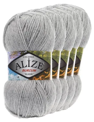 5 x 100g Strickgarn ALIZE BURCUM, 100% Polyacryl, 21 grey melange