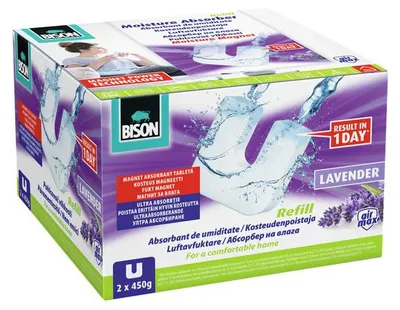Obrázok produktu pre Bison - AIRMAX - Náplň do pohlcovača vlhkosti - 2 x 450 g náplň do pohlcovača vlhkosti - vôňa levandule