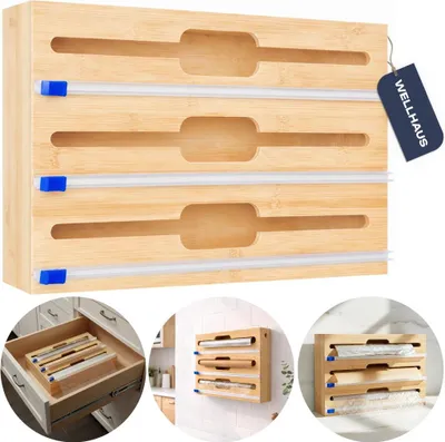 Produktbild von WELLHAUS Bambusbehälter mit Spender für Aluminiumfolie, Lebensmittelpapier