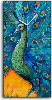 Produktbild von Wandbild Leinwand Bilder mit Uhr 30x60 Malerei Tiere Vögel Pfauen Kunst - weiße Hände