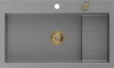 Immagine prodotto di Mexen Omar lavello da cucina in granito ad 1 vasca 800 x 480 mm, grigio, sifone dorato - 6520801005-71-G