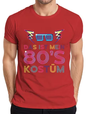 Productafbeelding van MEIN 80'S KOSTUUM: Jaren '80 retro neon feest, carnaval, bril, heren T-shirt, rood, maat S