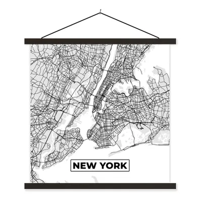 Produktbild von MuchoWow® Textilposter New York - Stadtplan - Schwarz und weiß - Karte 40x40 cm mit schwarzem Rahmen - Fotos
