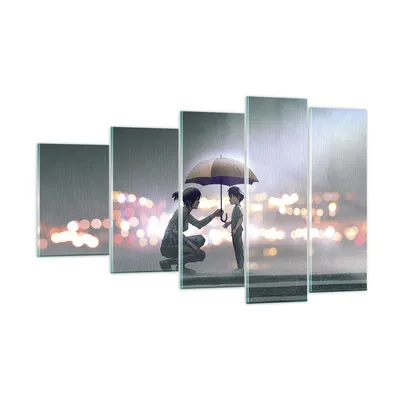 Produktbild von Bilder auf glas - 5 Teile - Manga Regenschirm Hilfe - 100x60cm - Glasbilder - Wandbilder - Bilder - zum Aufhängen bereit - Wanddekoration aus Glas - Glas Bilder - Wandbild auf Glas - GEG100x60-4741
