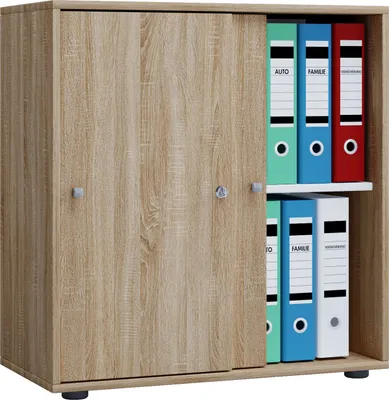 Produktbild von VCM Büroschrank mit 2 Fächern | moderner Aktenschrank mit Schiebetüren und Schloss | Maße ca. B. 70 x  H. 73 x T. 37 cm – Lona 2-Fach abschließbar