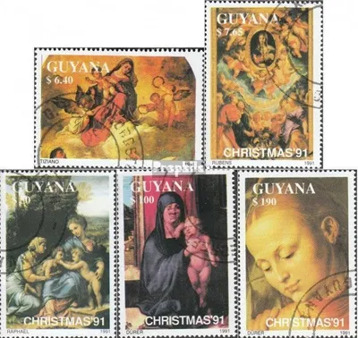 Produktbild von Briefmarken Guyana 1991 Mi 3758-3762 (kompl.Ausg.) gestempelt Weihnachten: Madonnengemälde