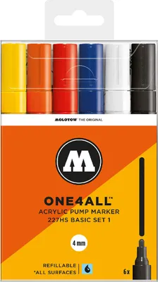 Produktbild von Molotow Acrylmarker ONE4ALL ACRYLIC 227HS 6er Etui, 4 mm, Basic Set 1