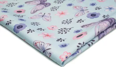Obrázok produktu pre Tkanina s potlačou Marchiano, motýle na modrom pozadí, 50 x 150 cm