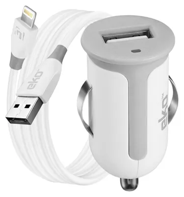 Produktbild von Eko, Pack Ladegerät für Zigarettenanzünder 1A mit Lightning MFi-Kabel 1m, Weiß