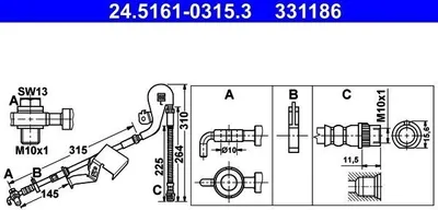 Produktbild von ATE 24.5161-0315.3 Bremsschlauch Vorne Links passend für PEUGEOT 407 SW (6E) 407 (6D) 407 Coupe (6C) 407 SW Kasten / Kombi (6E) für CITROËN C6 (TD)