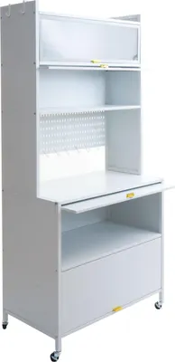 Immagine prodotto di Armadio da cucina HWC-O53, scaffale da cucina armadio piano di lavoro armadio scomparti arrotolabile in metallo 175x80x42cm ~ bianco