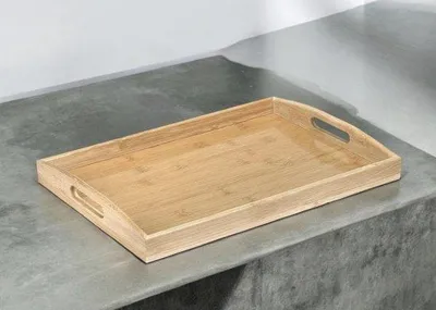Obrázok produktu pre Drevený podnos na raňajky s uchami, 40 x 28 x 3 cm, do obývačky, kuchyne, spálne