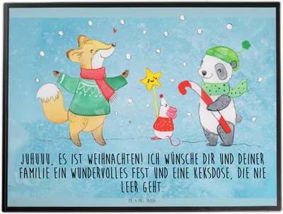 Produktbild von Mr. & Mrs. Panda schreibtischunterlage Winter Weihnachtsfreude - Eisblau - Geschenk, tischpad, Weihnachtsbaum, Heiligabend, schreibtischunterlagen, Weihnachten, Fuchs